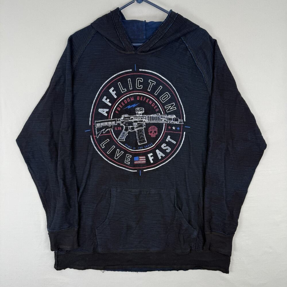 Affliction Y2K Hoodie Size 3XL Live Fast Freedom Defender Sweatshirt Reversible